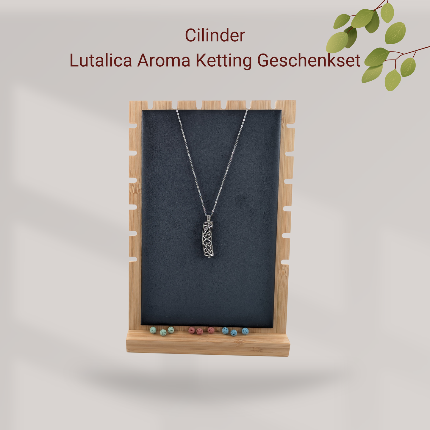 Aroma Necklace with Cylinder Pendant including 12 lava stones | Packaged in a luxurious jewelry box