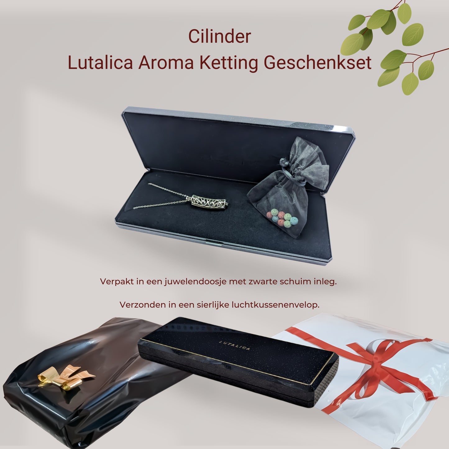 Cylinder – Lutalica Aromatherapy Necklace with 12 Interchangeable Lava Stones For Essential Oils & Perfume Nickel & Lead Free