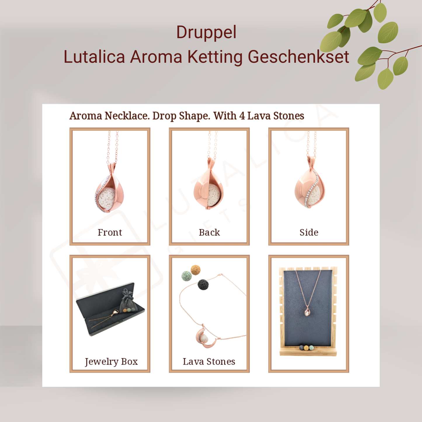 Aroma Necklace with Drop-shaped Pendant including 4 lava stones | Packaged in a luxurious jewelry box