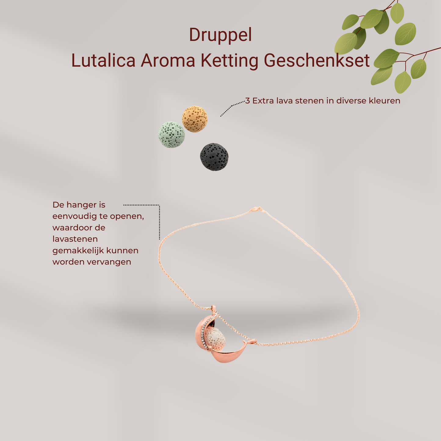 Aroma Necklace with Drop-shaped Pendant including 4 lava stones | Packaged in a luxurious jewelry box