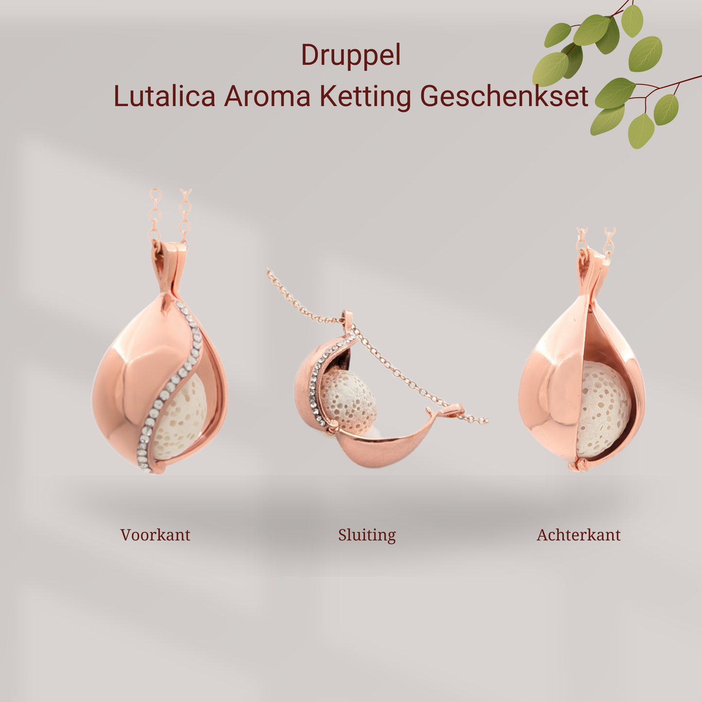 Aroma Necklace with Drop-shaped Pendant including 4 lava stones | Packaged in a luxurious jewelry box