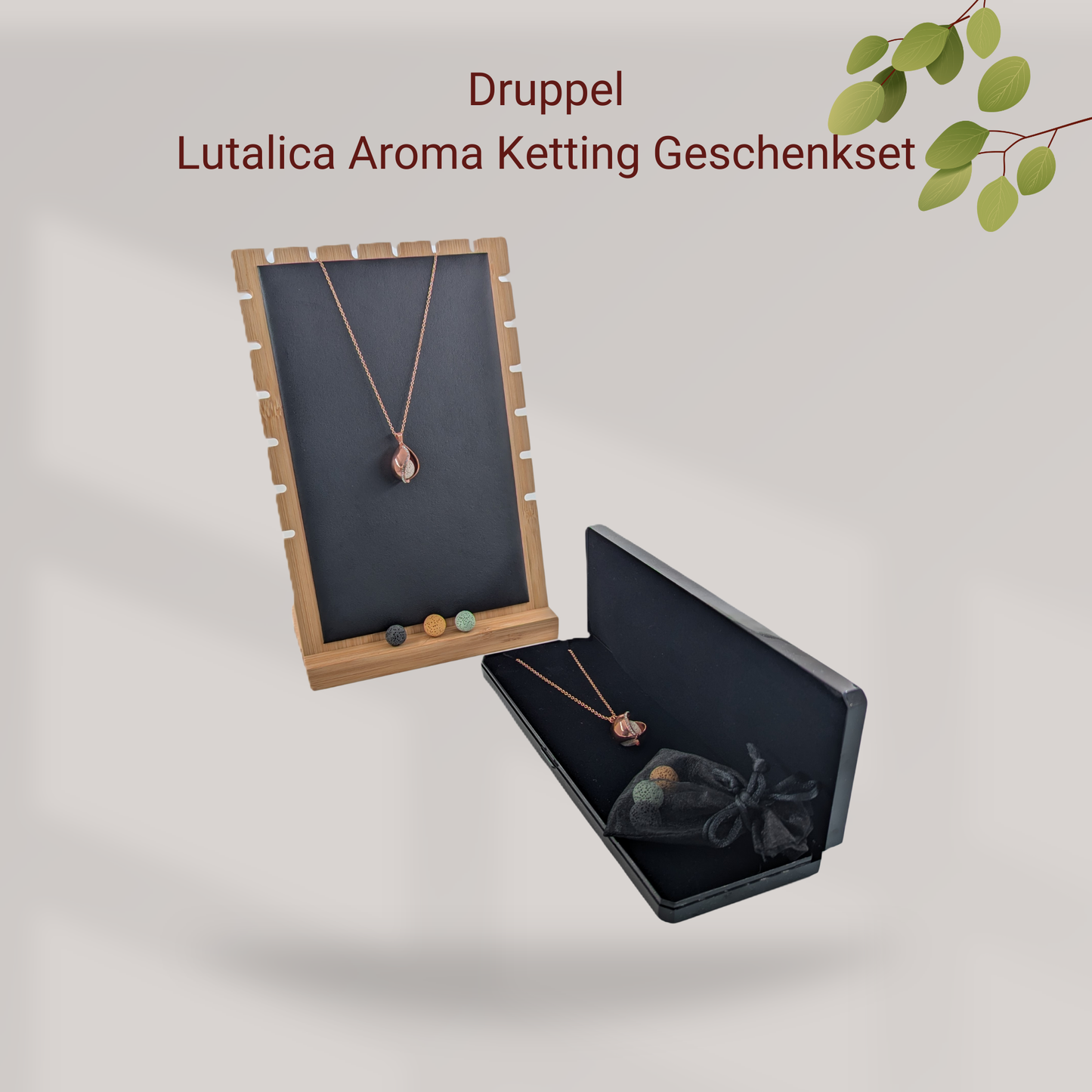 Aroma Necklace with Drop-shaped Pendant including 4 lava stones | Packaged in a luxurious jewelry box