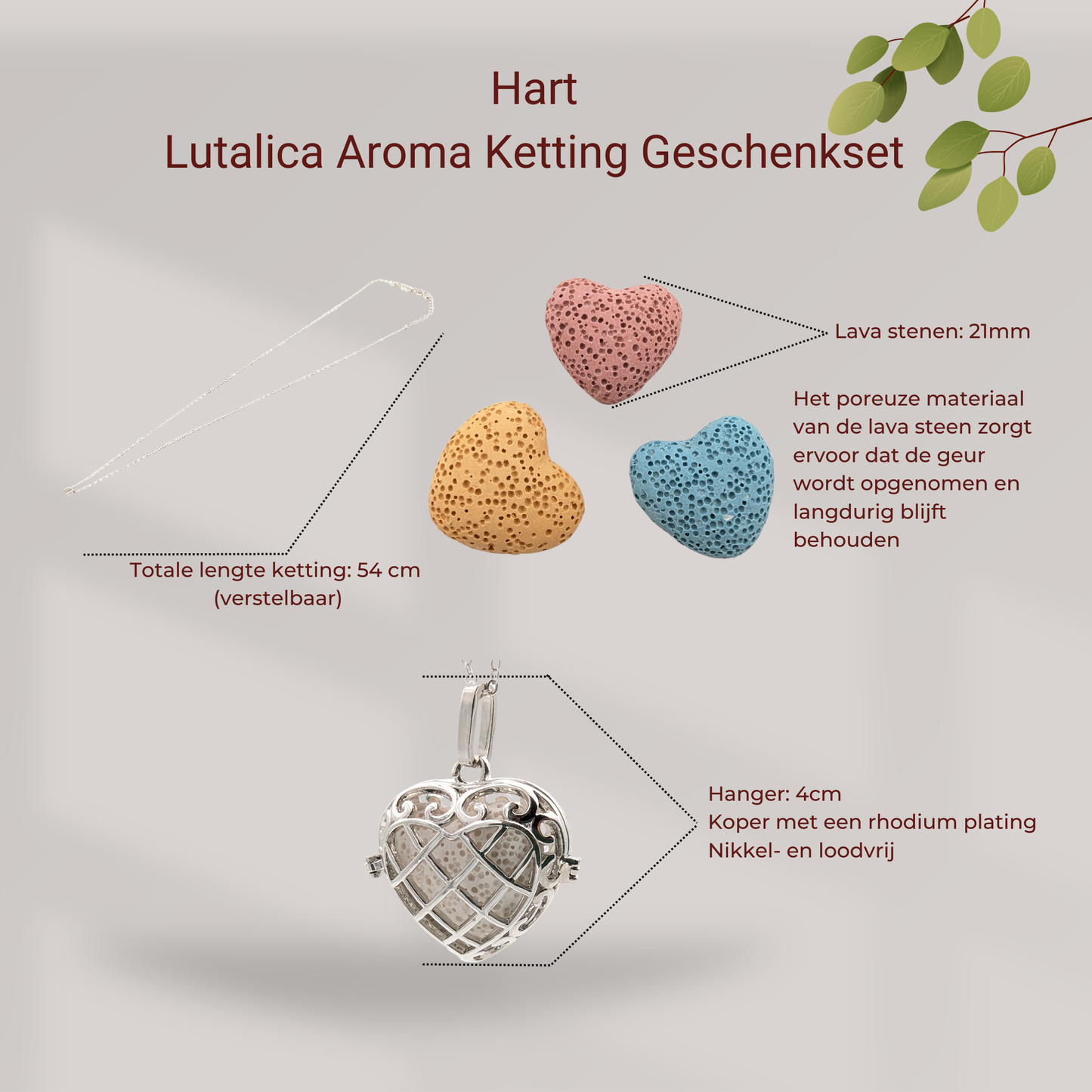 Aroma Necklace with Heart-shaped Pendant including 4 lava stones | Packaged in a luxurious jewelry box