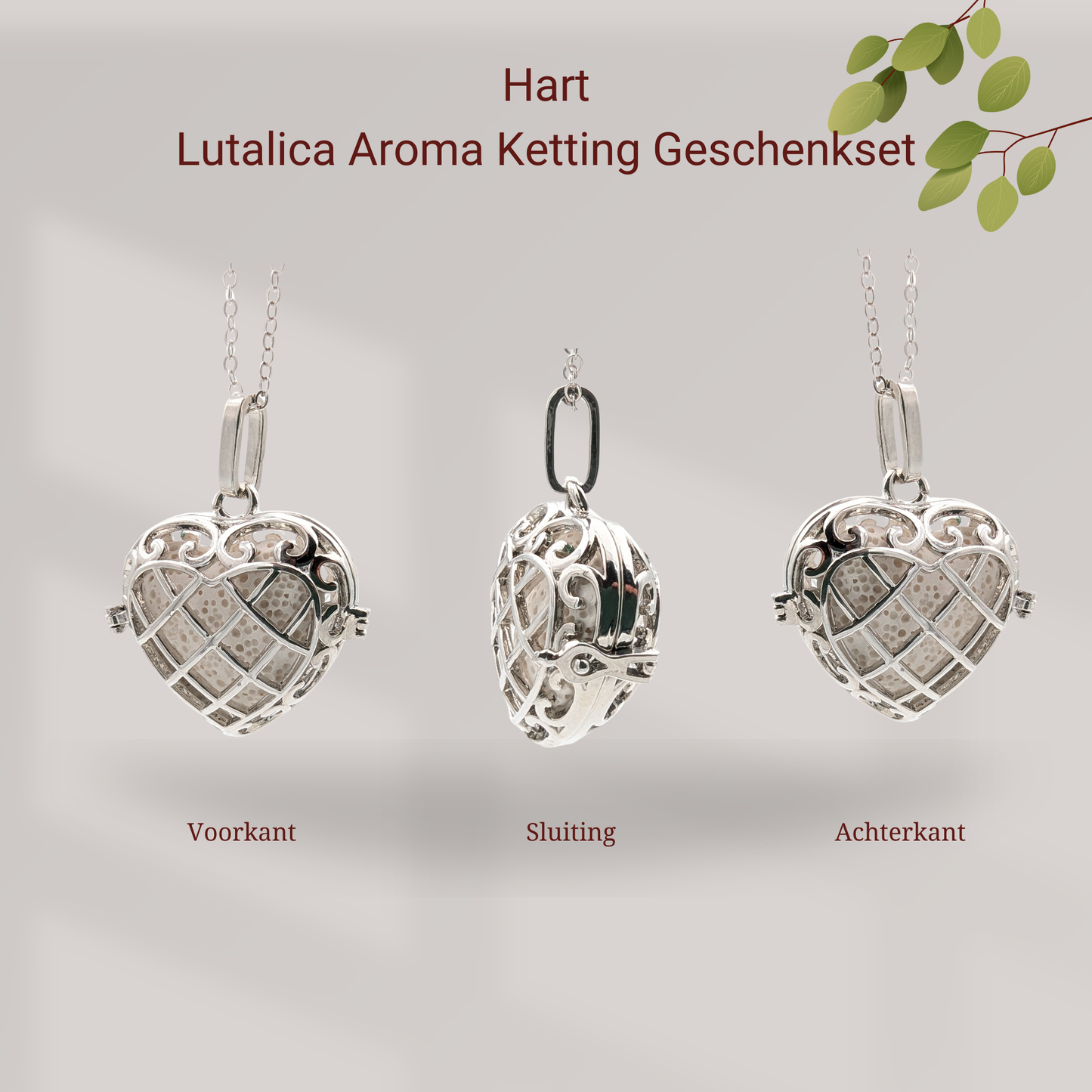 Aroma Necklace with Heart-shaped Pendant including 4 lava stones | Packaged in a luxurious jewelry box