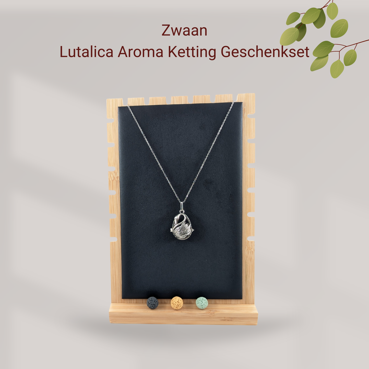 Aroma Necklace with Swan-shaped Pendant including 4 lava stones | Packaged in a luxurious jewelry box