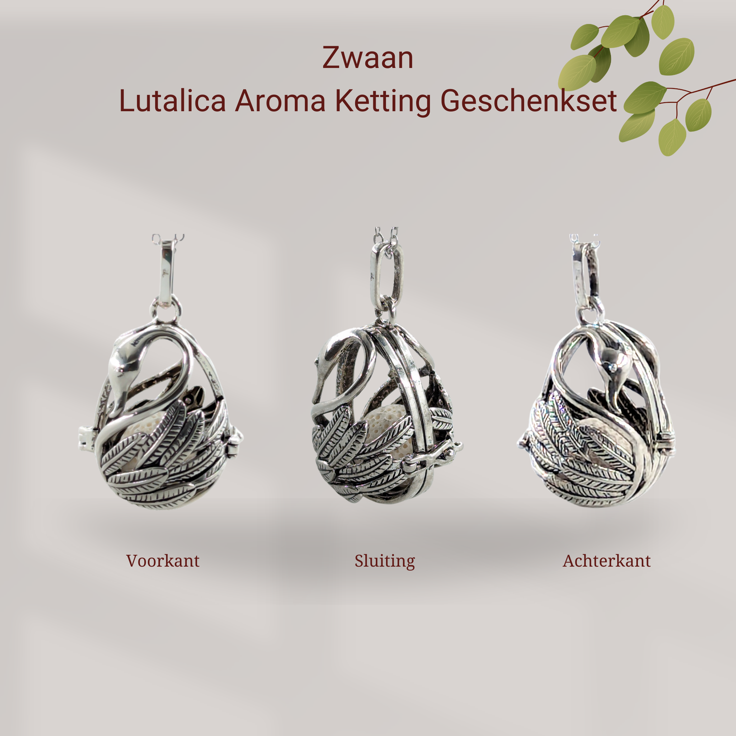 Aroma Necklace with Swan-shaped Pendant including 4 lava stones | Packaged in a luxurious jewelry box