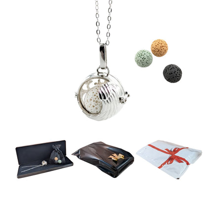 Aroma Necklace with Wing-shaped Pendant including 4 lava stones. | Packaged in a luxurious jewelry box