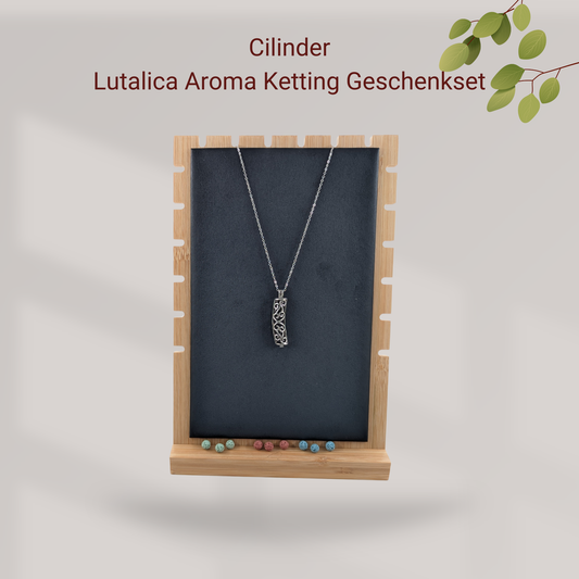 Aroma Necklace with Cylinder Pendant including 12 lava stones | Packaged in a luxurious jewelry box