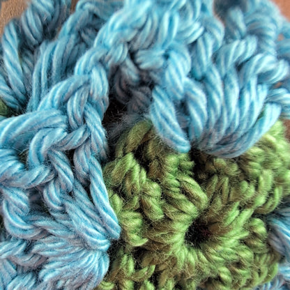 Granny Square Crochet Earrings – Handmade by Lutalica. Blue & Green. Gift-ready packaging. 4cm x 4cm