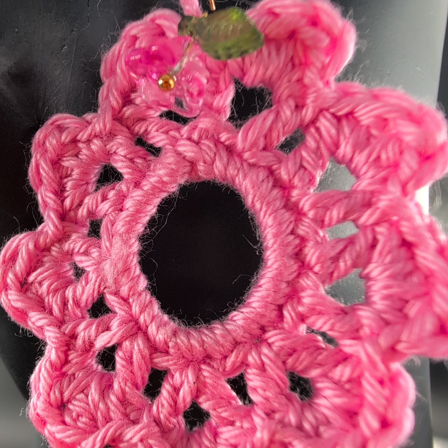 Flower Shape Crochet Earrings – Handmade by Lutalica. Rose. Gift-ready packaging. 5cm