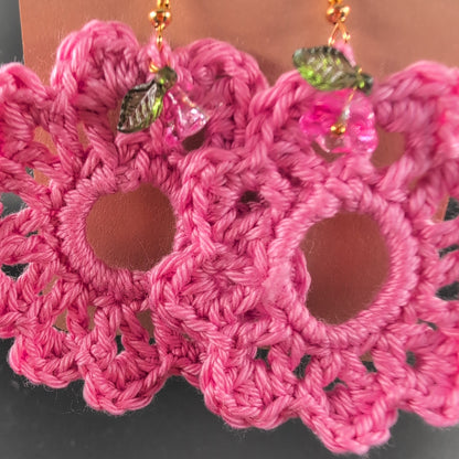 Flower Shape Crochet Earrings – Handmade by Lutalica. Rose. Gift-ready packaging. 5cm