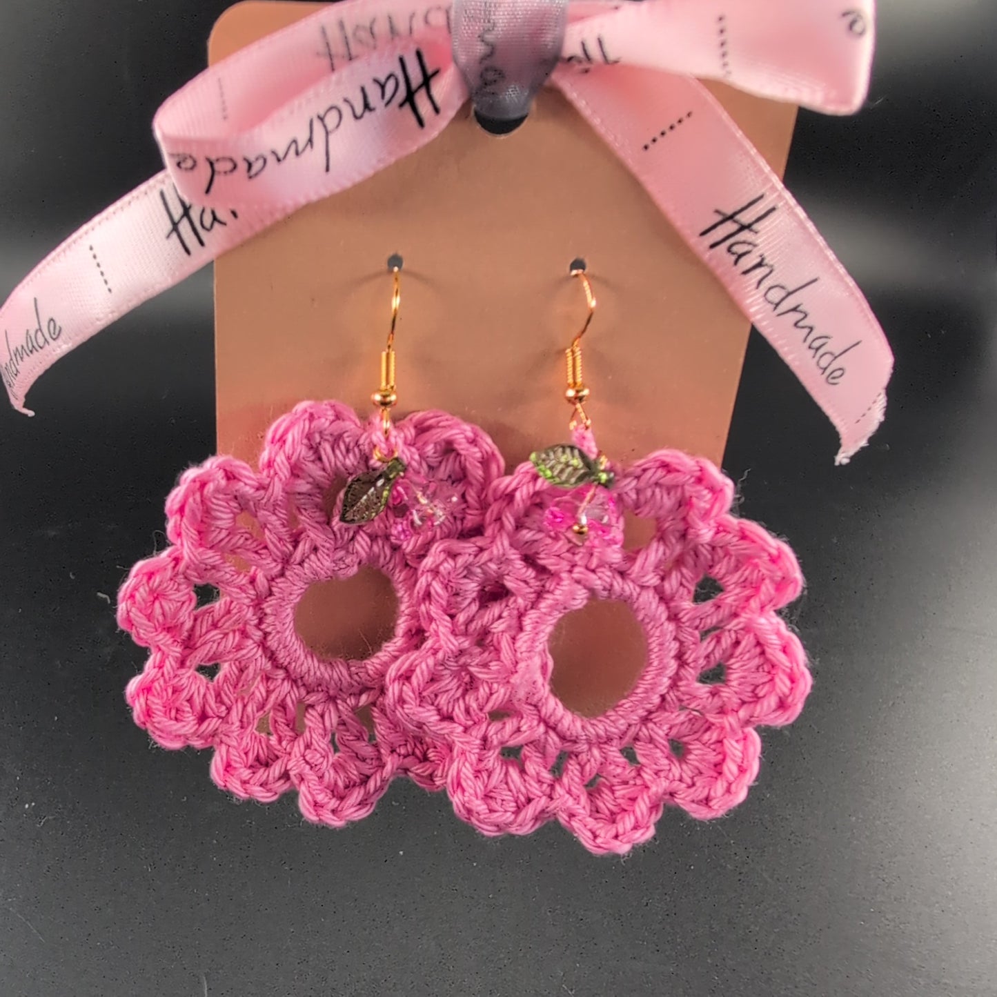 Flower Shape Crochet Earrings – Handmade by Lutalica. Rose. Gift-ready packaging. 5cm