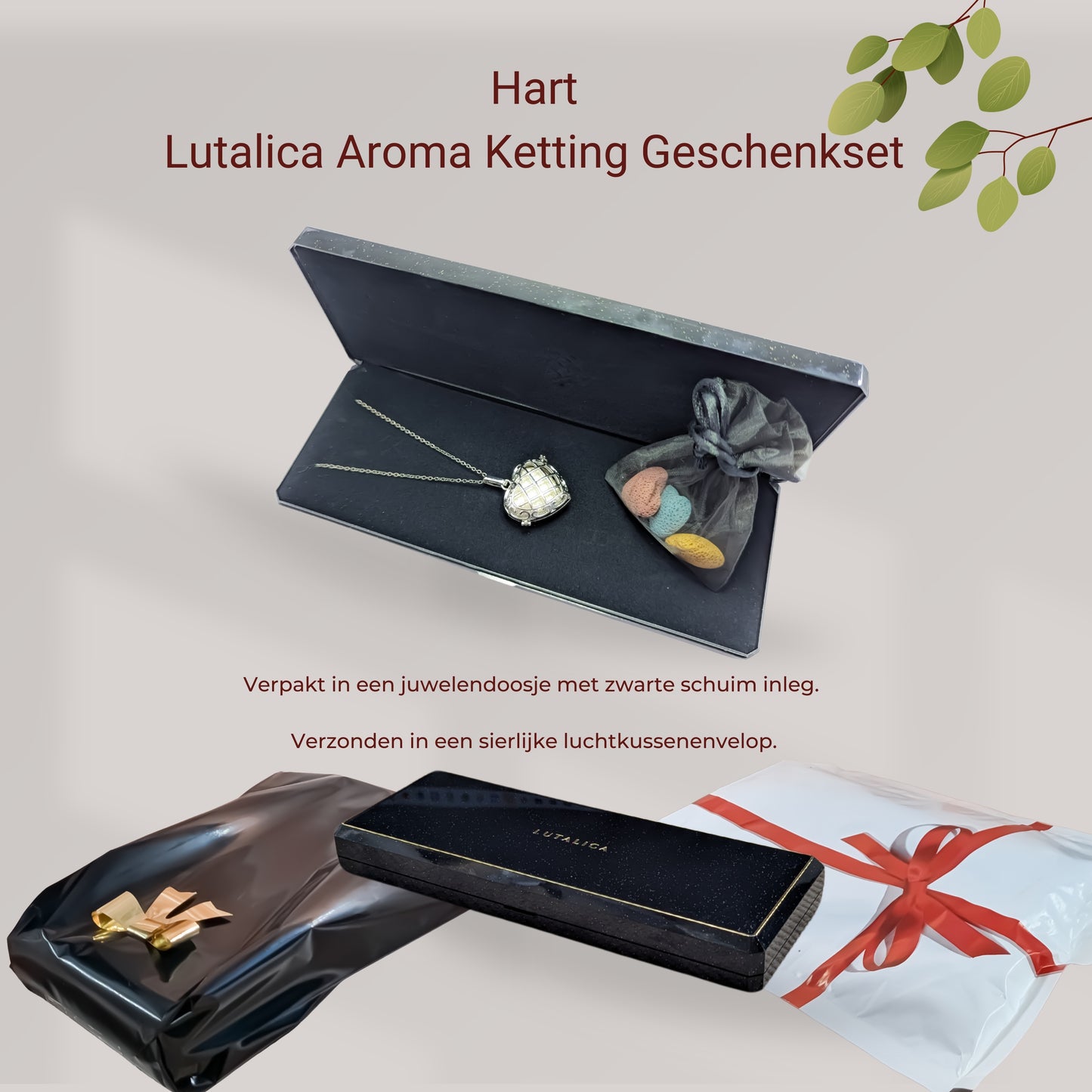 Aroma Necklace with Heart-shaped Pendant including 4 lava stones | Packaged in a luxurious jewelry box
