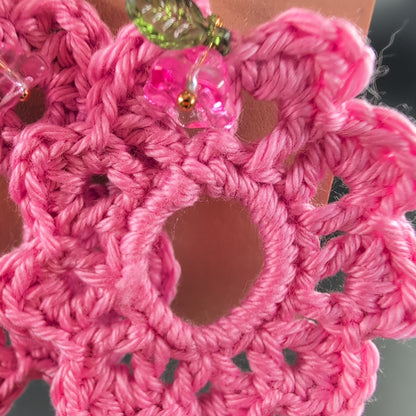 Flower Shape Crochet Earrings – Handmade by Lutalica. Rose. Gift-ready packaging. 5cm