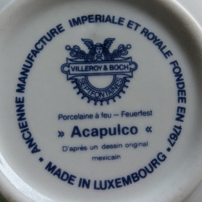 Vintage Villeroy & Boch Acapulco creamer. This scented candle is poured into an authentic Villeroy & Boch Acapulco creamer, marked “Made in Luxembourg” and featuring the iconic blue dove motif. The Acapulco pattern was designed in 1967 by Christine Reuter, inspired by Mexican folk art. Its vibrant birds and flowers are applied to porcelain in the elegant “Milano” shape, created by Ludwig Scherer. 