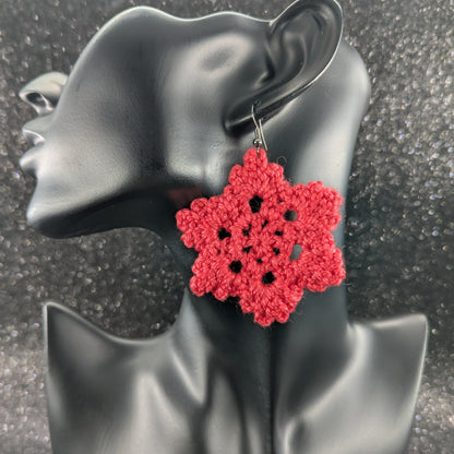 Flower Shape Crochet Earrings – Handmade by Lutalica. Coral. Gift-ready packaging. 6cm x 6cm