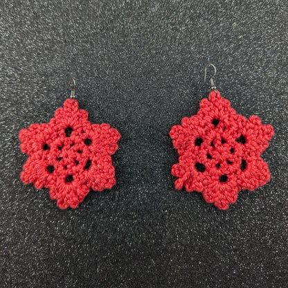 Flower Shape Crochet Earrings – Handmade by Lutalica. Coral. Gift-ready packaging. 6cm x 6cm