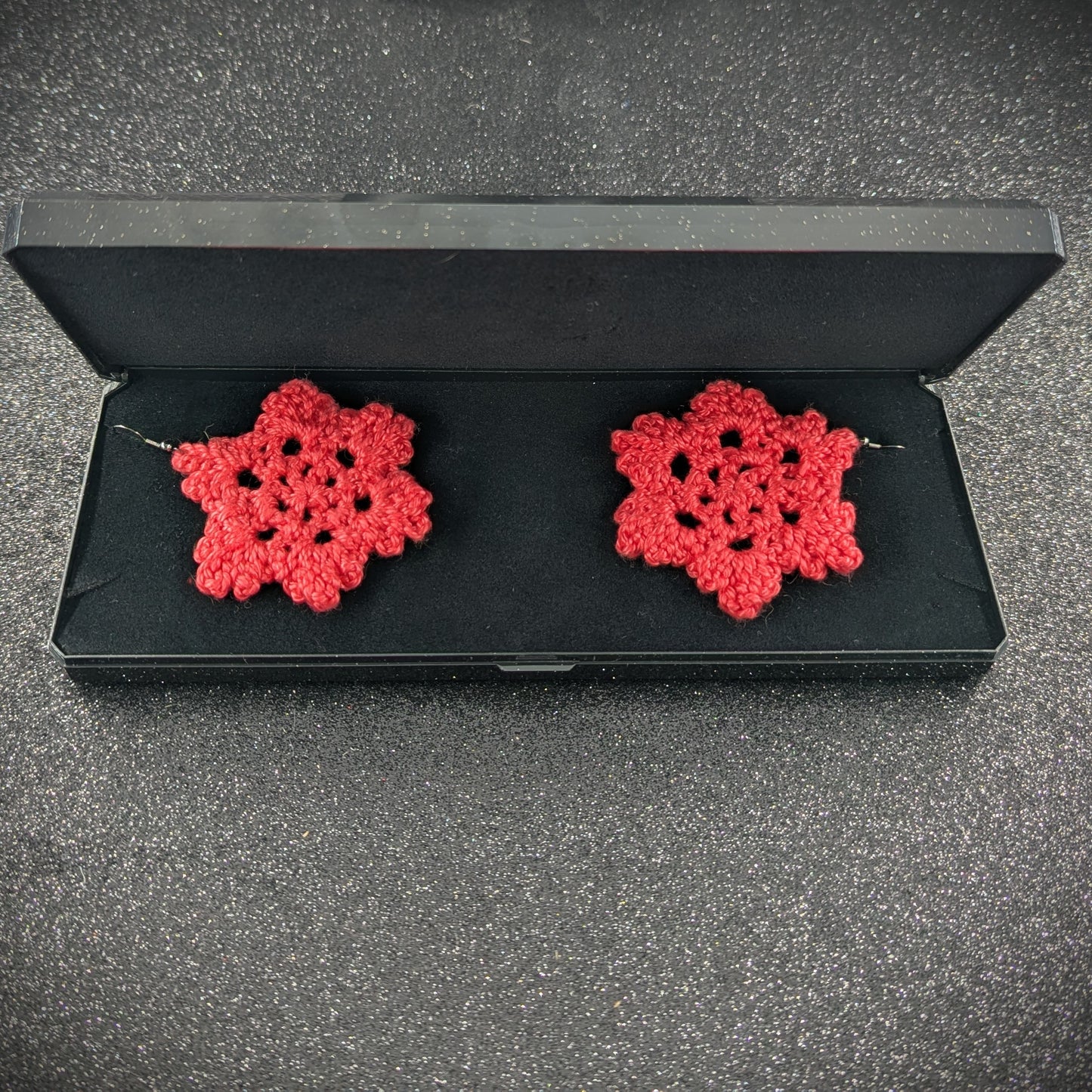 Flower Shape Crochet Earrings – Handmade by Lutalica. Coral. Gift-ready packaging. 6cm x 6cm