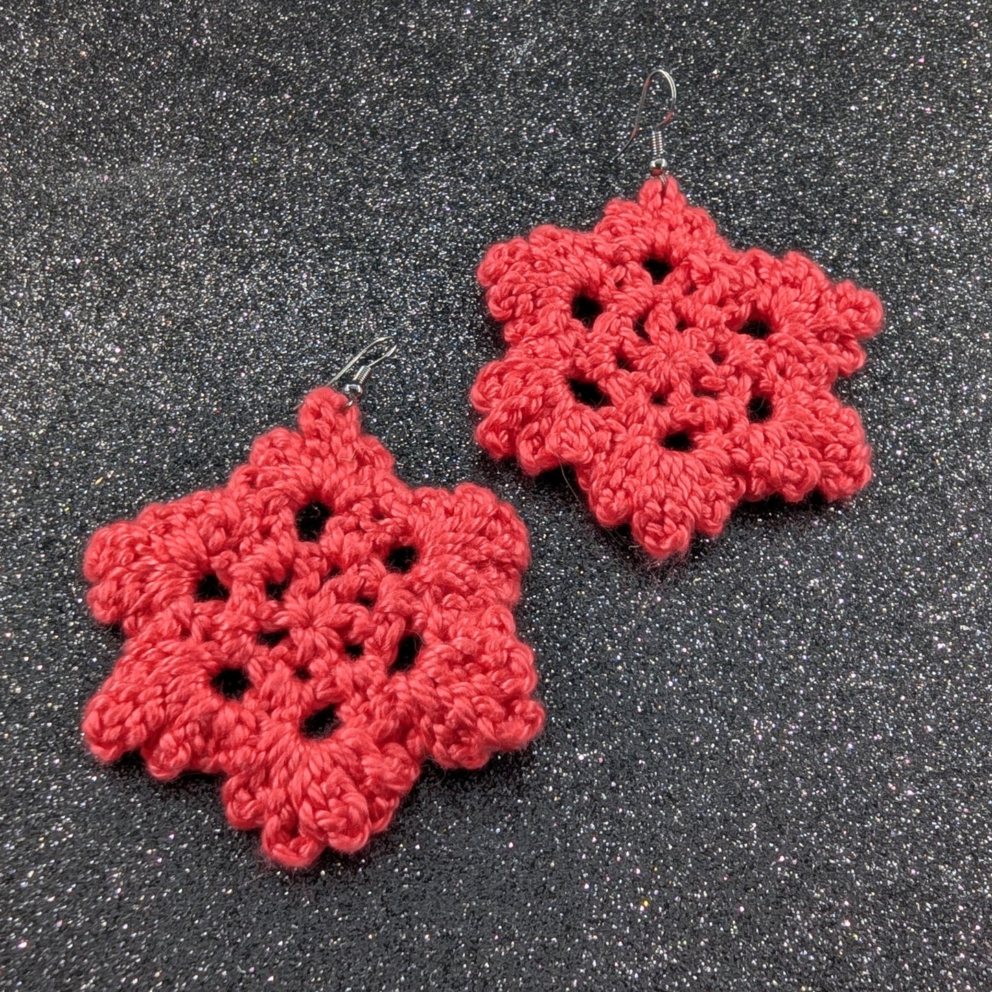 Flower Shape Crochet Earrings – Handmade by Lutalica. Coral. Gift-ready packaging. 6cm x 6cm