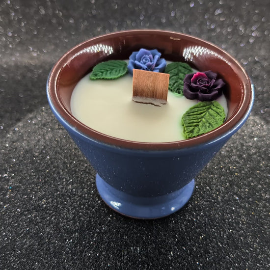 handmade scented candle in vintage cobal bowl 