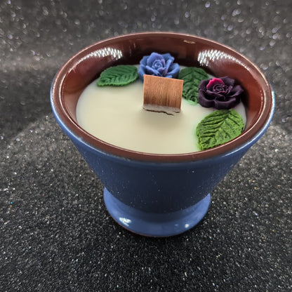 handmade scented candle in vintage cobal bowl 