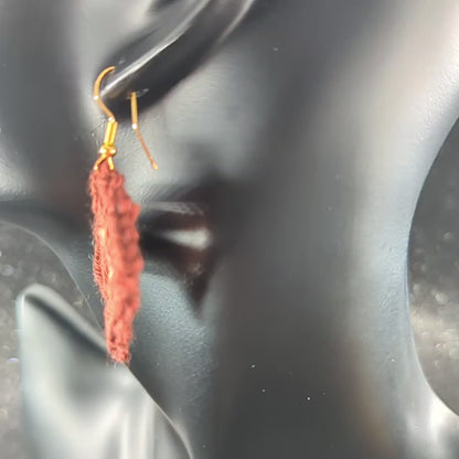 Granny Square Crochet Earrings – Handmade by Lutalica. Brown & Orange. Gift-ready packaging. 3cm x 3cm